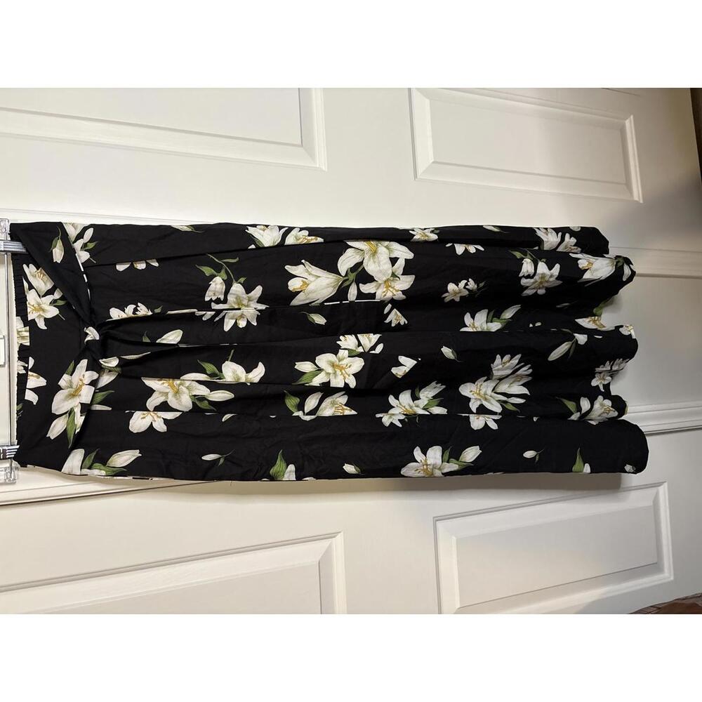 Black Floral Wide-Leg Pants with Tie Waist Size S 437